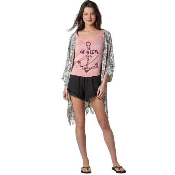 Billabong Kimono Cardigan Size S/M Salty Waves Geometric Aztec Print Fringe Boho - Picture 4 of 16